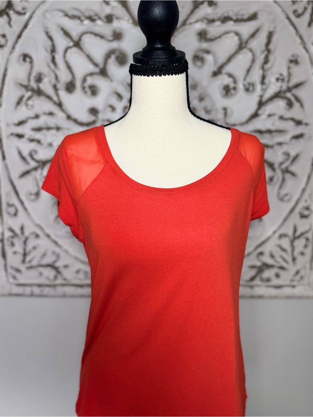The Limited Orange-Red Scoop Neck Short Sleeve Tunic